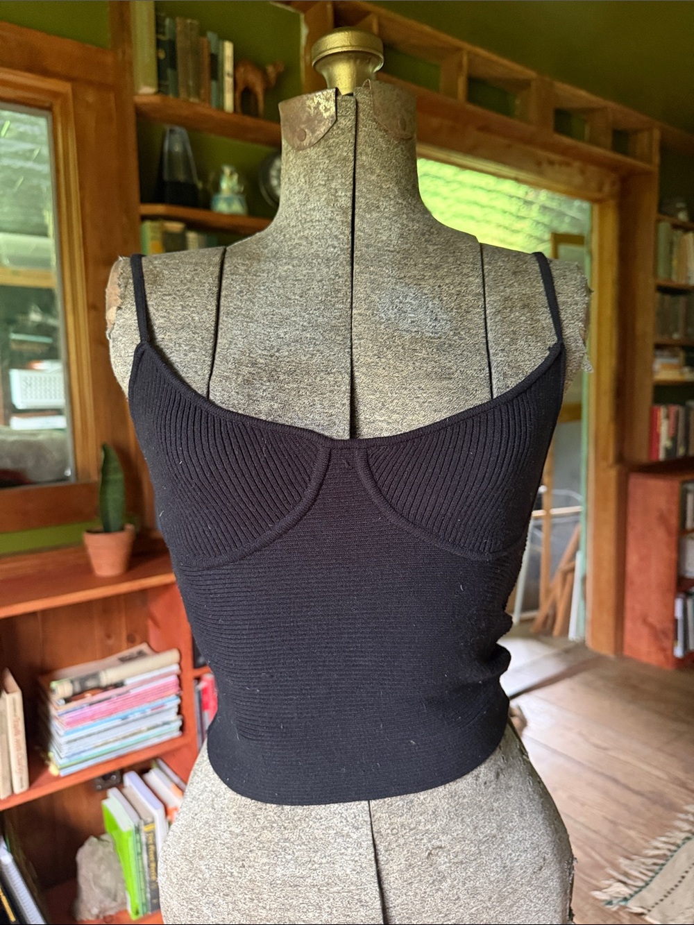 525 America Black Ribbed corset Crop Top
